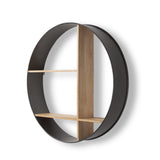 36" Black And Brown Metal And Wood Circular Multi Tier Shelf
