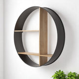 36" Black And Brown Metal And Wood Circular Multi Tier Shelf