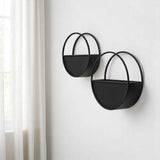 Set of Two Black Metal Round Hanging Planters