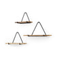 Set Of Three Black And Brown Metal And Solid Wood Triangle Wall Mounted Accent Shelves