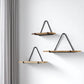 Set Of Three Black And Brown Metal And Solid Wood Triangle Wall Mounted Accent Shelves