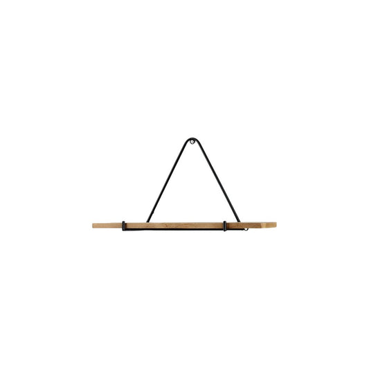 Set Of Three Black And Brown Metal And Solid Wood Triangle Wall Mounted Accent Shelves