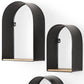 Set Of Three Black And Brown Metal And Solid Wood Arched Wall Mounted Accent Shelf