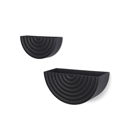 Set of Two Black Metal Geometric Half Moon Wall Planters