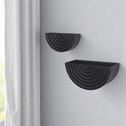 Set of Two Black Metal Geometric Half Moon Wall Planters
