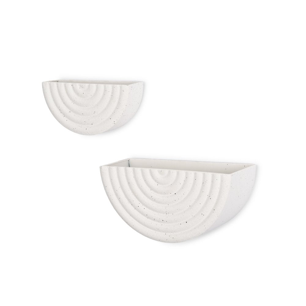 Set of Two White Metal Geometric Half Moon Wall Planters