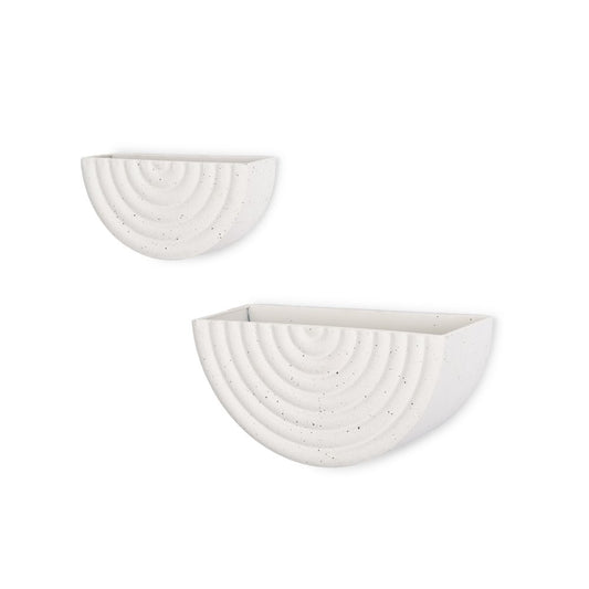 Set of Two White Metal Geometric Half Moon Wall Planters