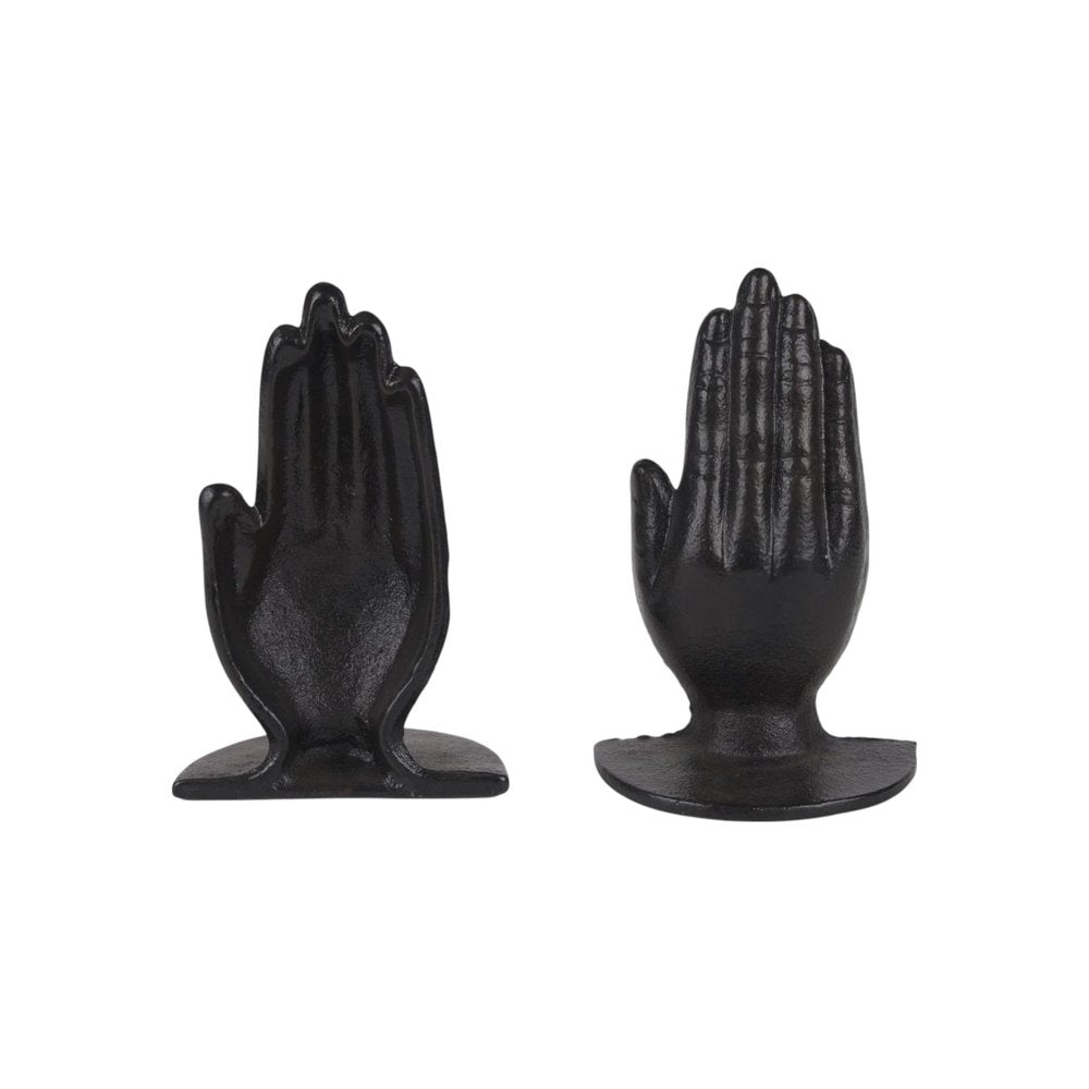 Set of Two Antiqued Bronze Cast Iron Praying Hands Decorative Bookends
