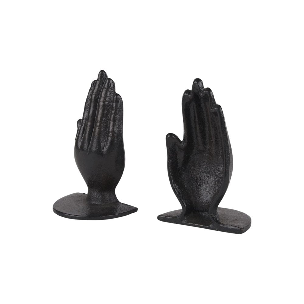 Set of Two Antiqued Bronze Cast Iron Praying Hands Decorative Bookends