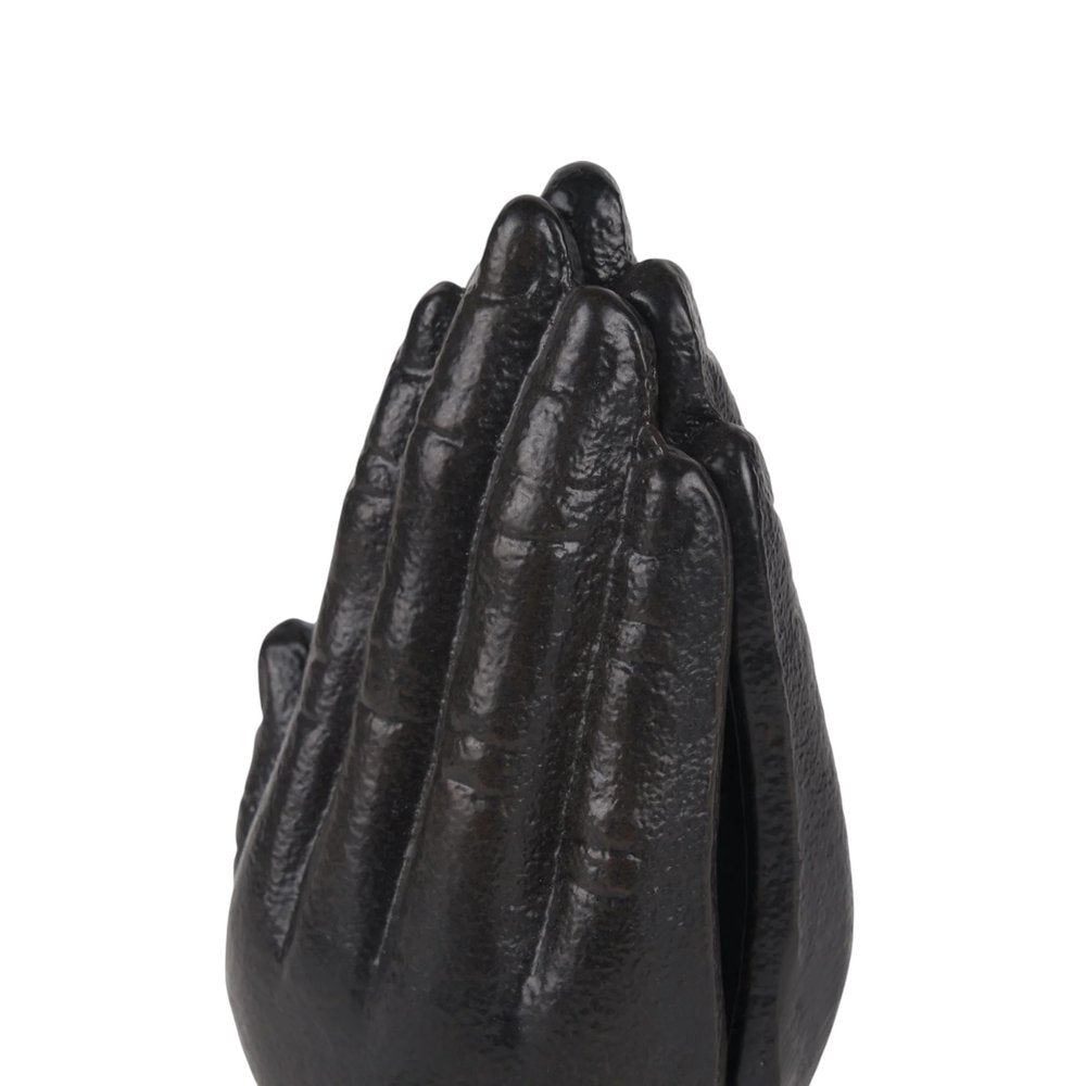 Set of Two Antiqued Bronze Cast Iron Praying Hands Decorative Bookends
