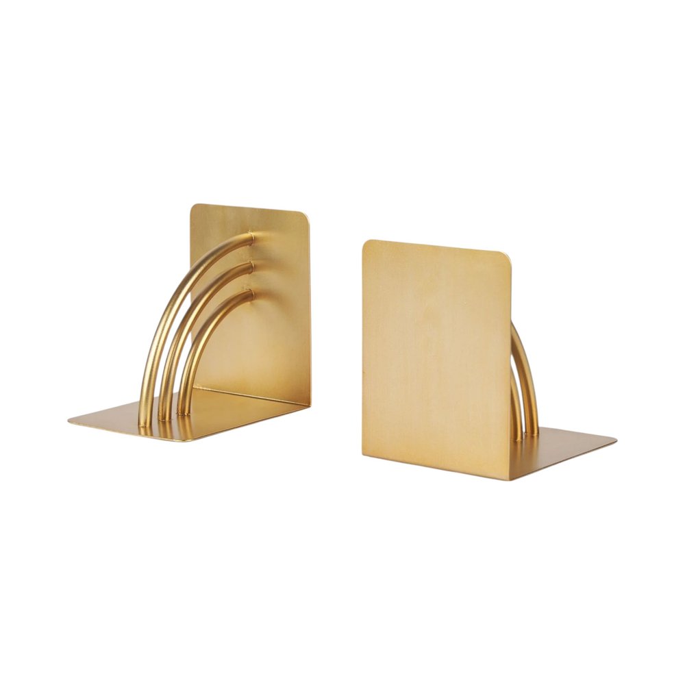 Set of Two Gold Metal Geo Arch Decorative Bookends
