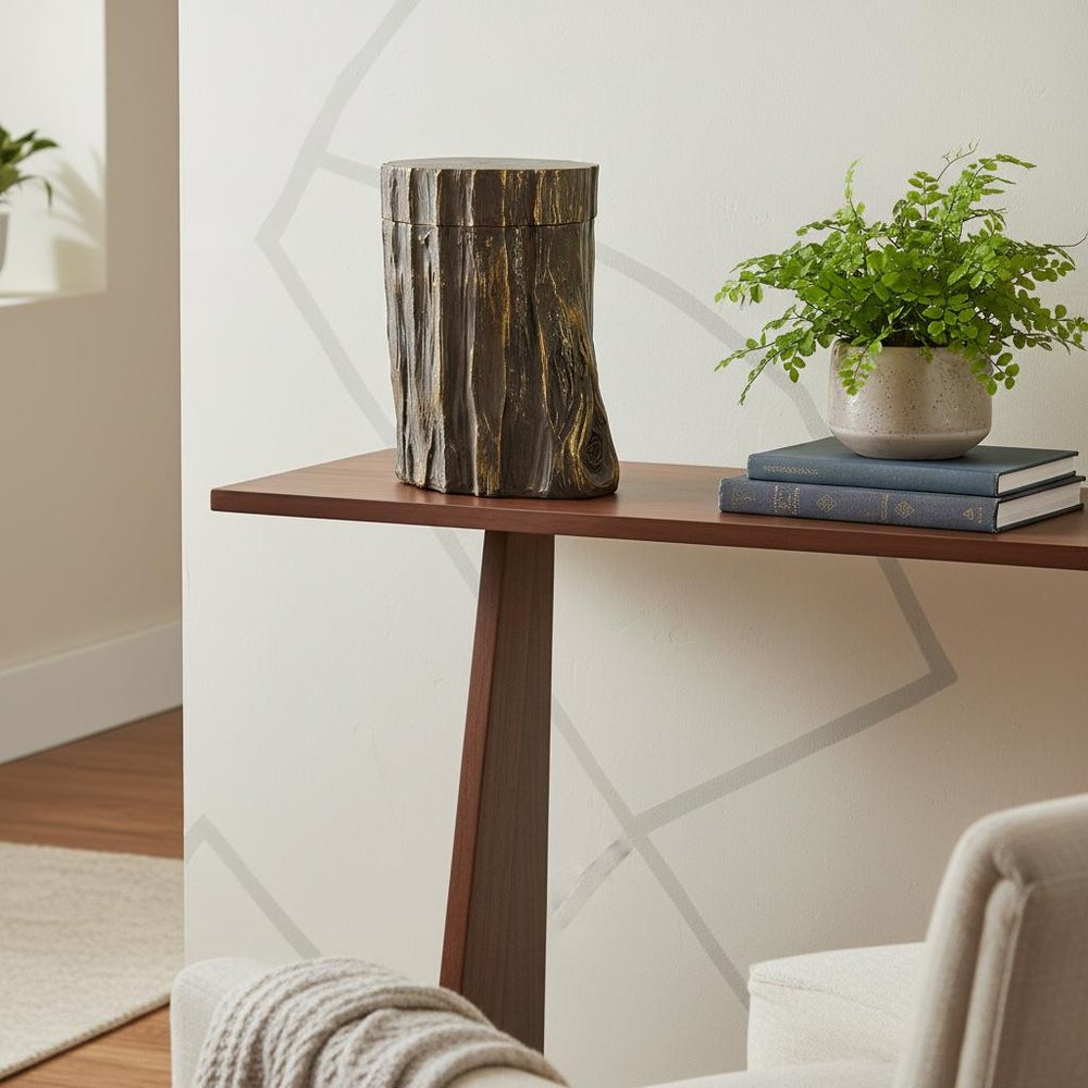 7" Brown And Gold Resin Modern Abstract Tree Stump Decorative Box