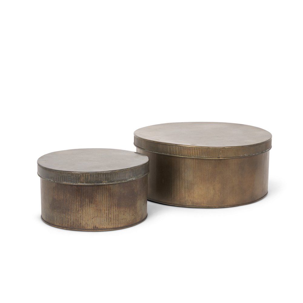 Set of Two Antiqued Gold Metal Decorative Boxes