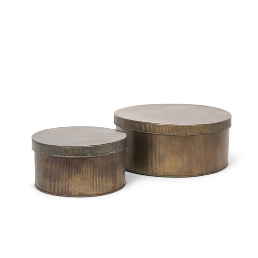Set of Two Antiqued Gold Metal Decorative Boxes