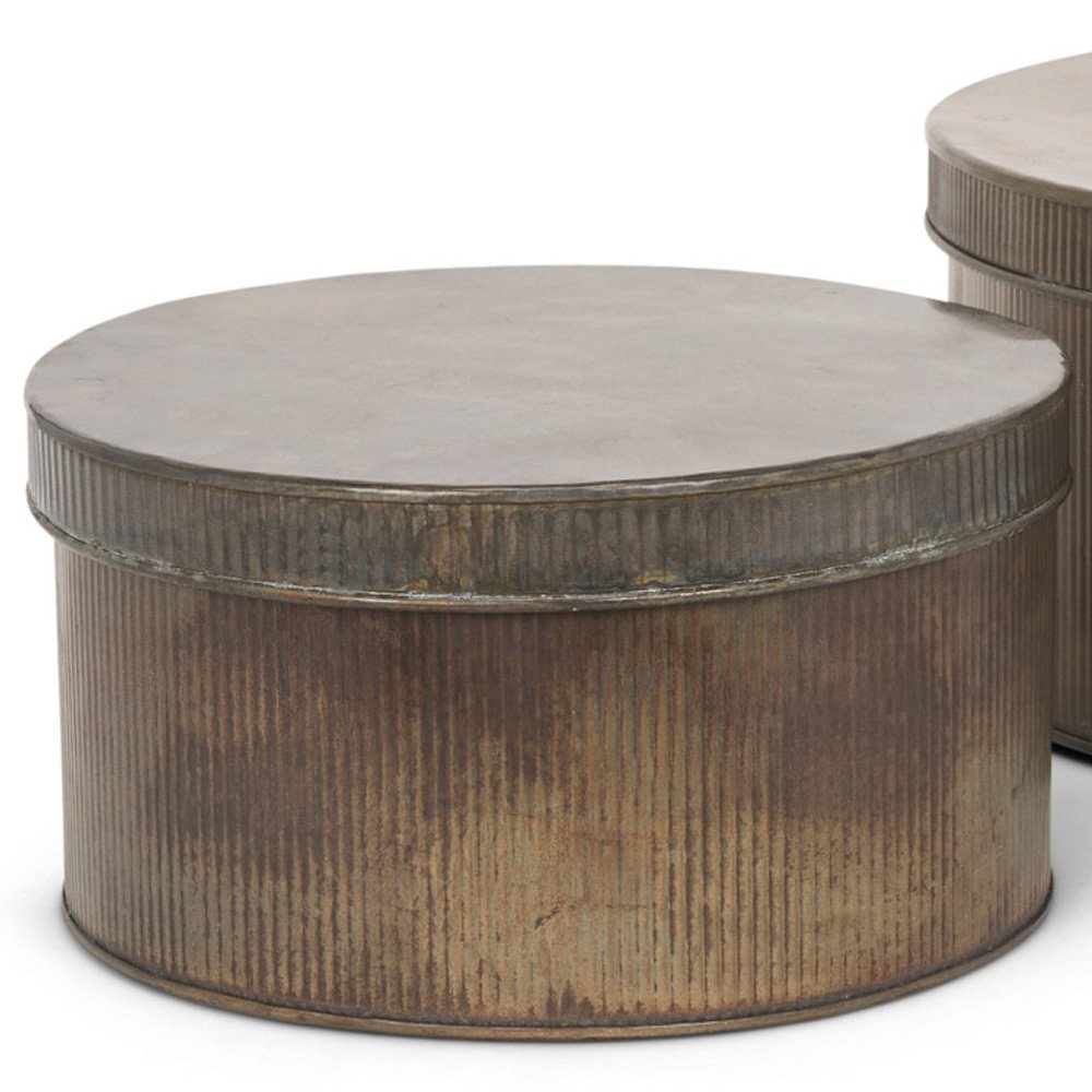 Set of Two Antiqued Gold Metal Decorative Boxes