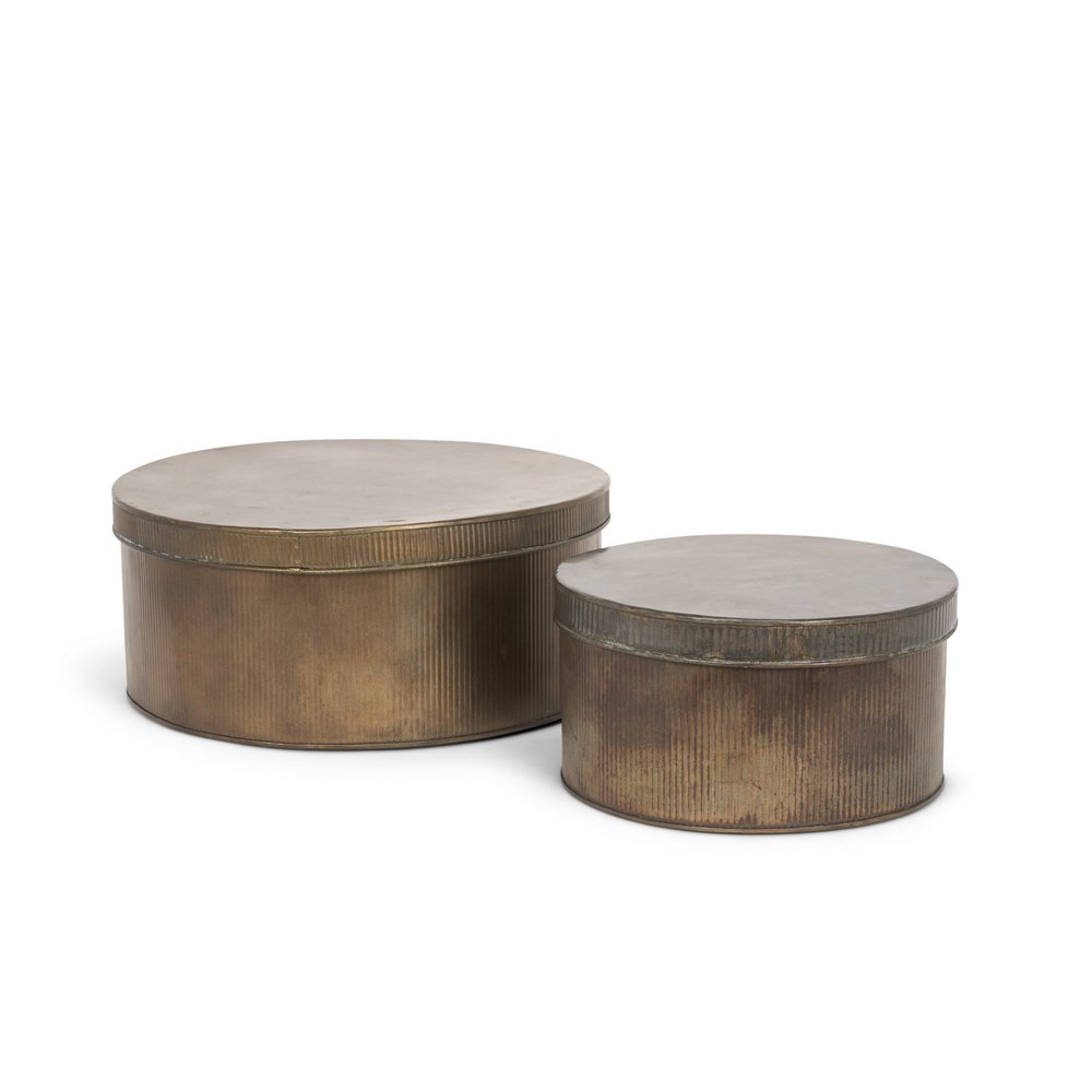 Set of Two Antiqued Gold Metal Decorative Boxes