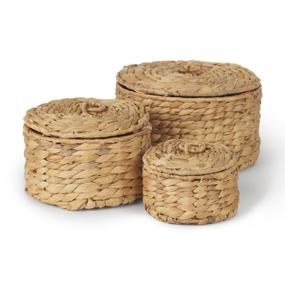 Set of Three Brown Fabric Decorative Box Tabletop Sculpture