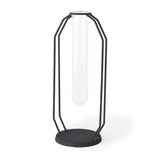 11" Black And Clear Glass And Metal Table Vase