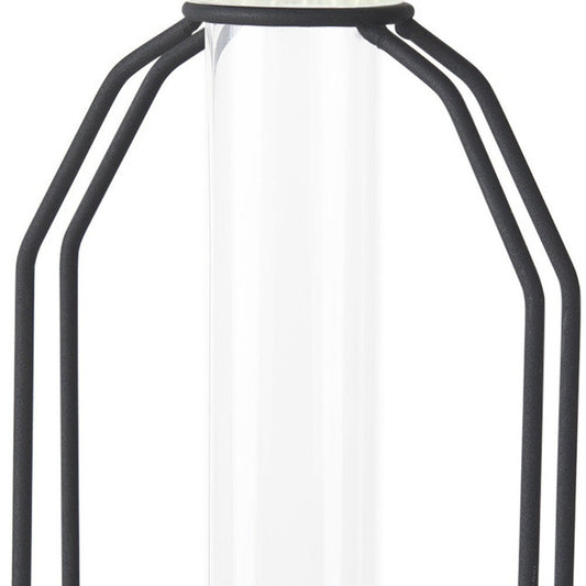 11" Black And Clear Glass And Metal Table Vase