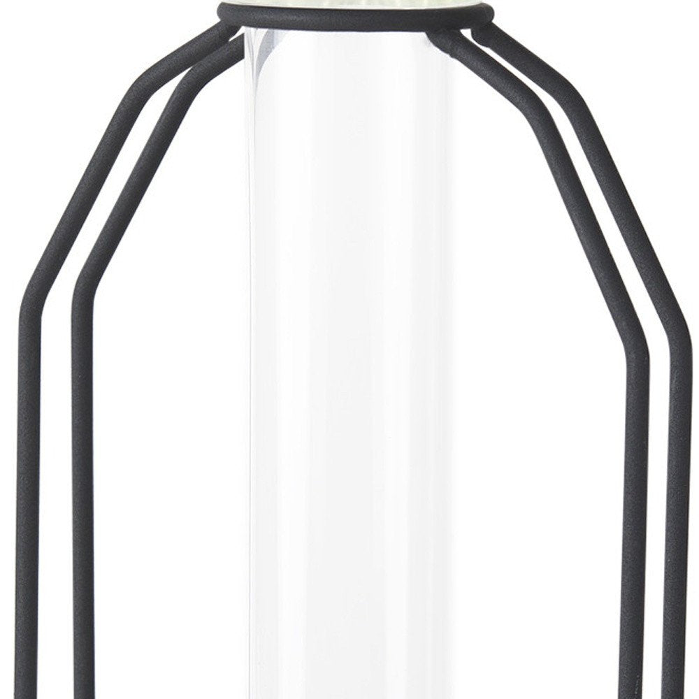 11" Black And Clear Glass And Metal Table Vase