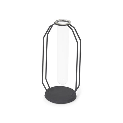10" Black And Clear Glass And Metal Table Vase