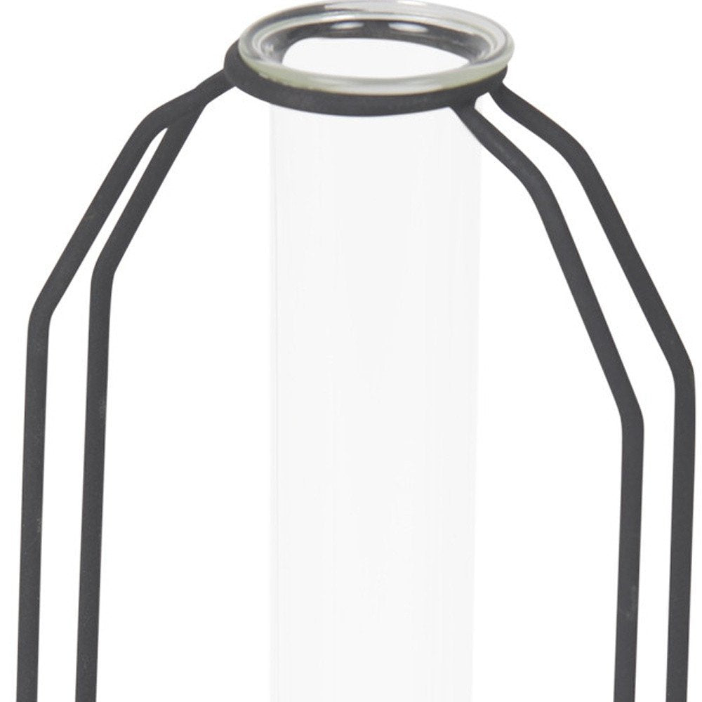 10" Black And Clear Glass And Metal Table Vase
