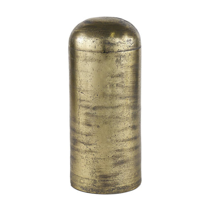 15" Antiqued Brass Cast Aluminum Cylindrical Tabletop Sculpture