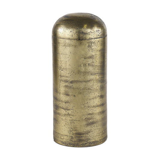 15" Antiqued Brass Cast Aluminum Cylindrical Tabletop Sculpture