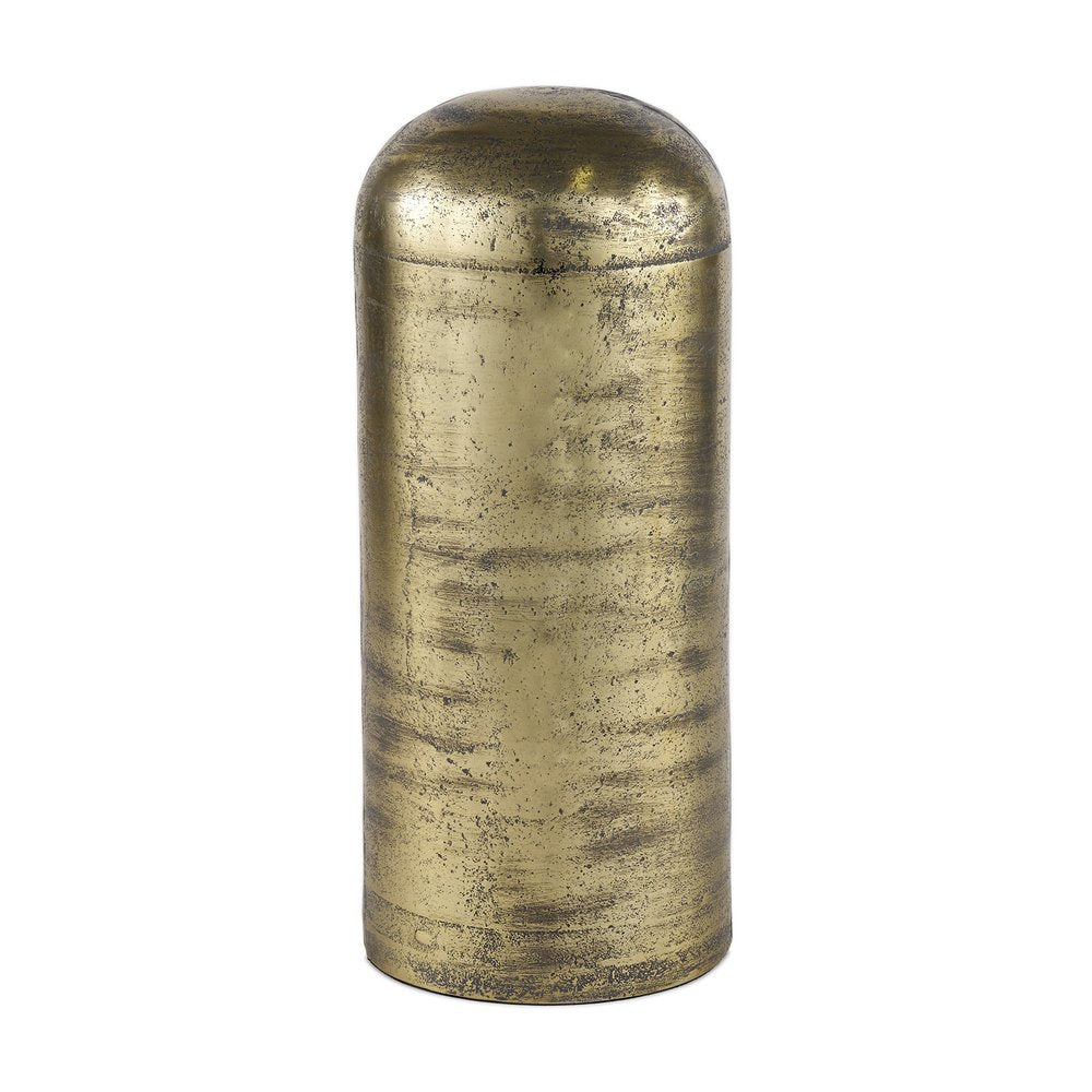 15" Antiqued Brass Cast Aluminum Cylindrical Tabletop Sculpture