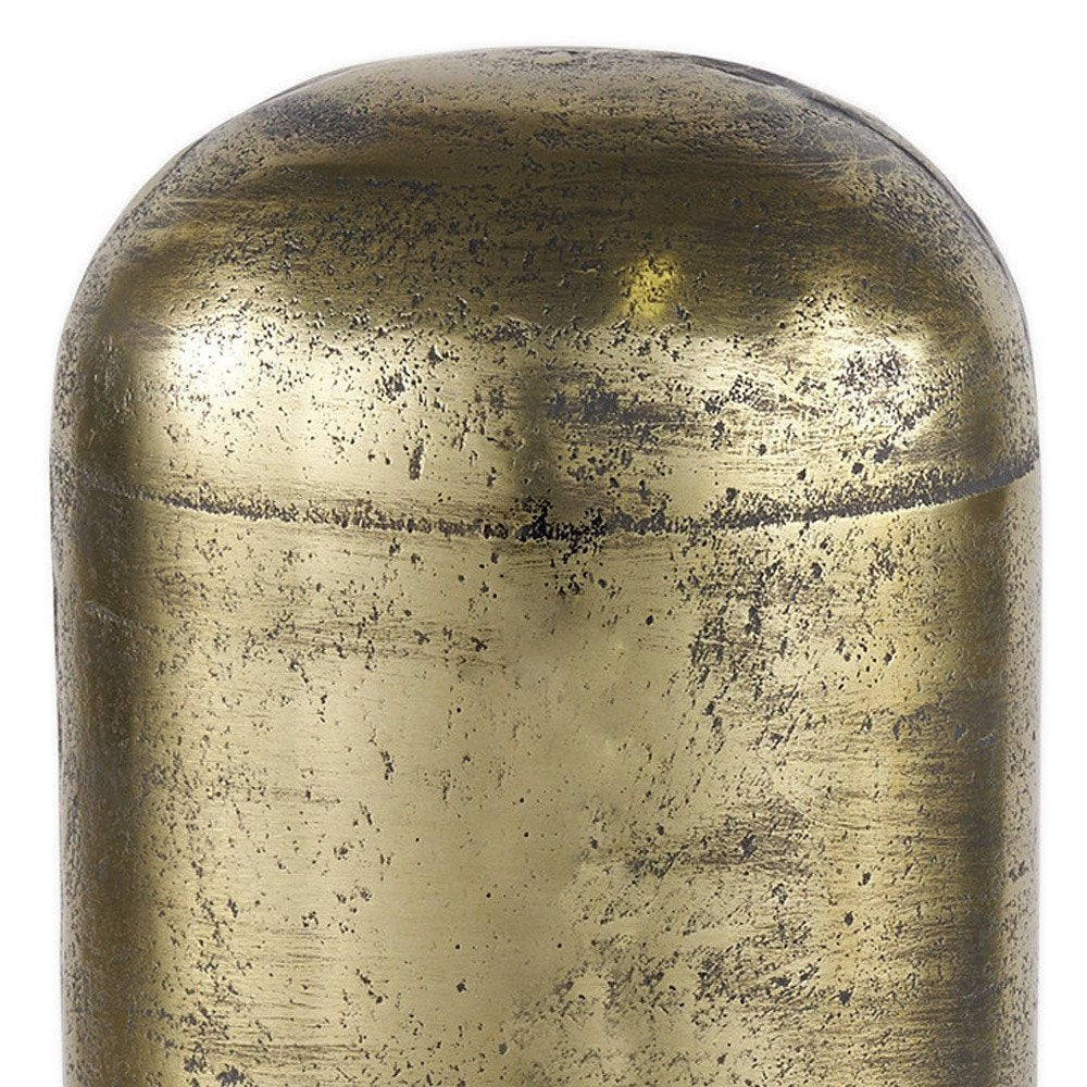 15" Antiqued Brass Cast Aluminum Cylindrical Tabletop Sculpture