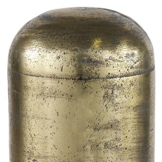 15" Antiqued Brass Cast Aluminum Cylindrical Tabletop Sculpture