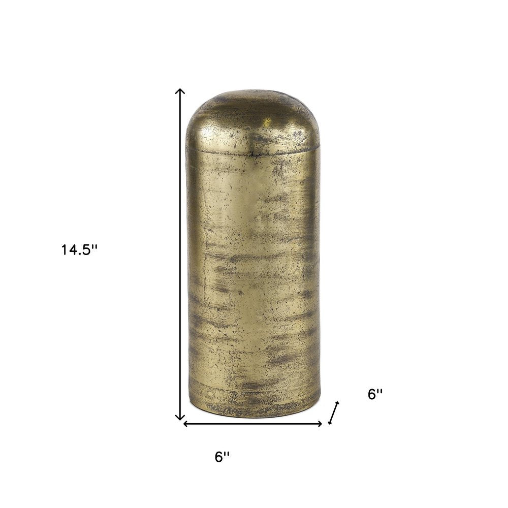 15" Antiqued Brass Cast Aluminum Cylindrical Tabletop Sculpture