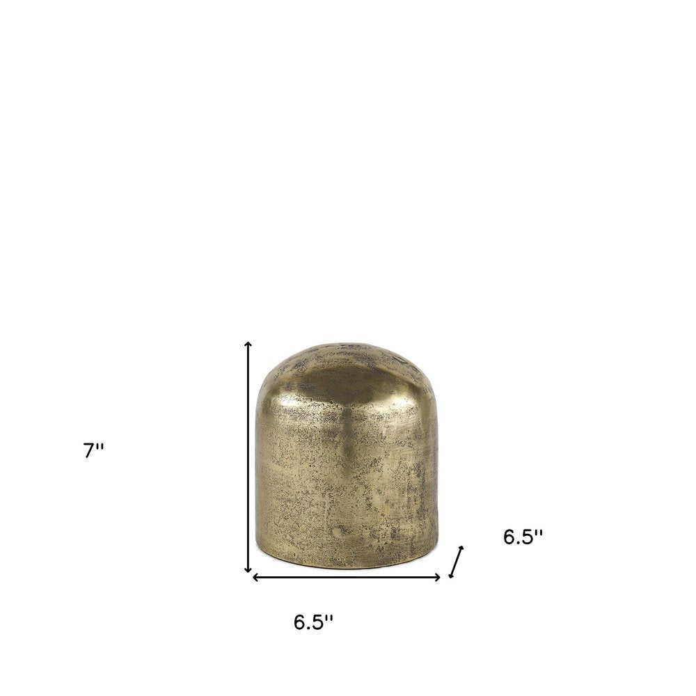 7" Antiqued Brass Cast Aluminum Cylindrical Tabletop Sculpture