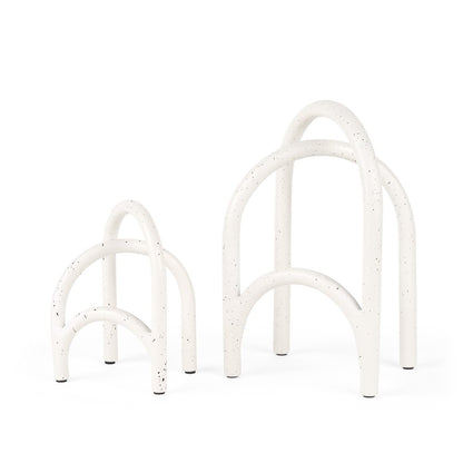 Set of Two White Iron Abstract Tabletop Sculpture