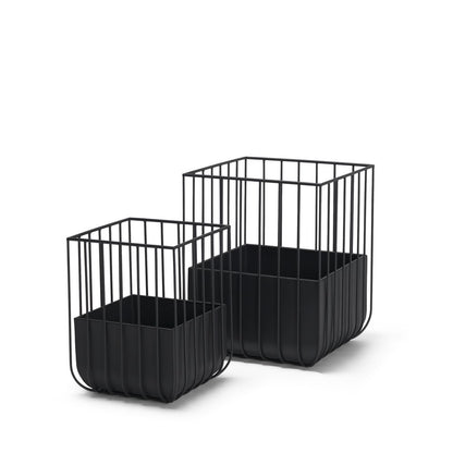 Set of Two Black Metal Wire Cage Square Pot Planters