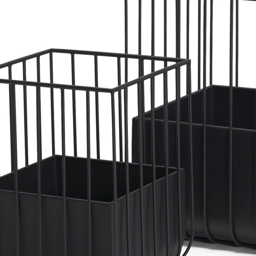 Set of Two Black Metal Wire Cage Square Pot Planters