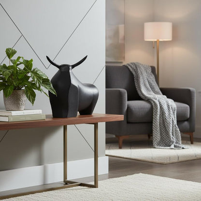 11" Black Aluminum Bull Abstract Tabletop Sculpture