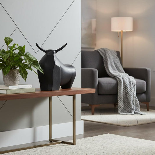 11" Black Aluminum Bull Abstract Tabletop Sculpture