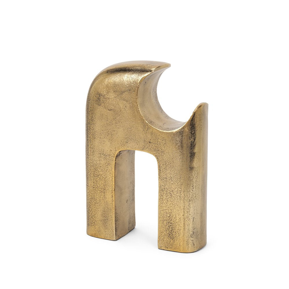 11" Antiqued Brass Aluminum Modern Abstract Tabletop Sculpture