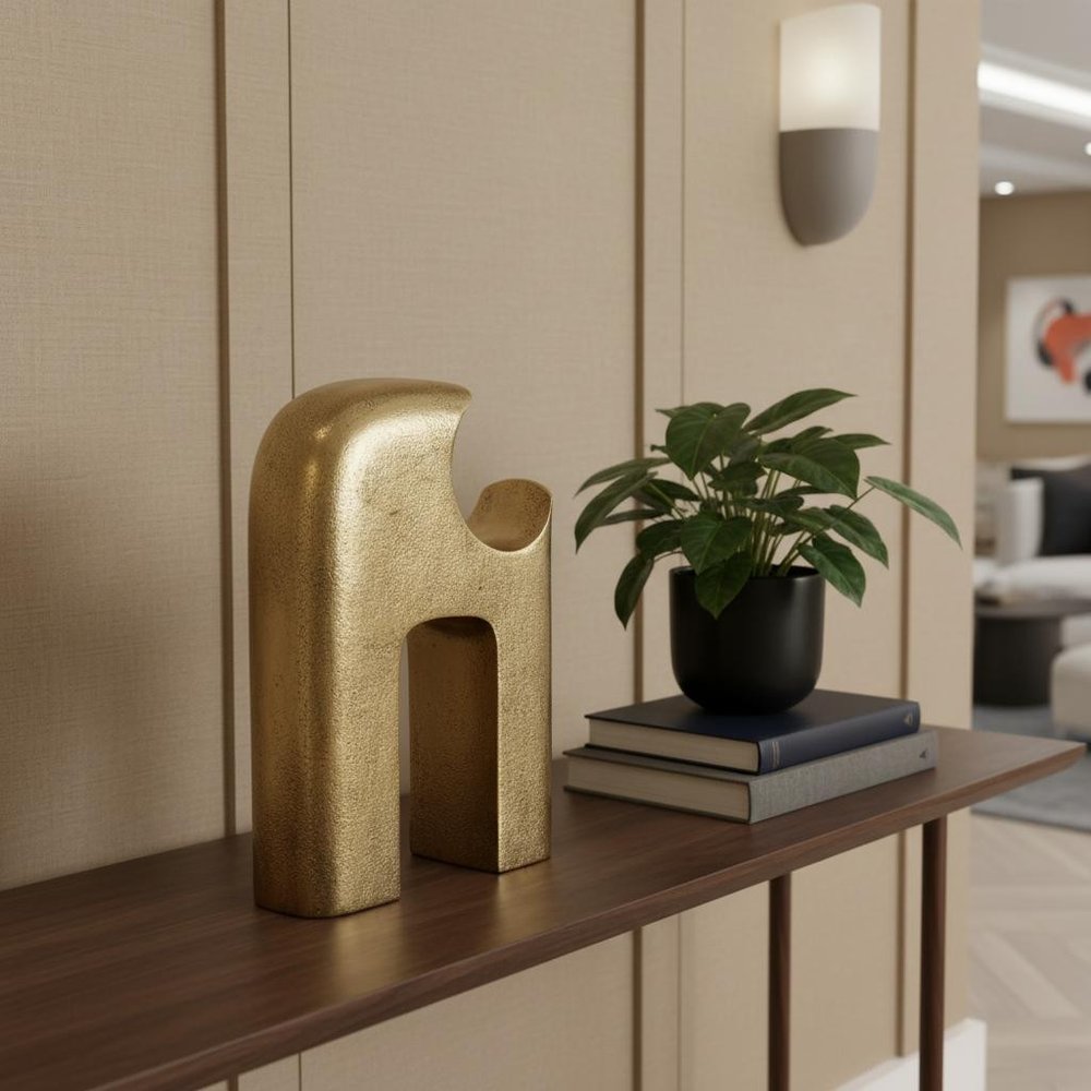 11" Antiqued Brass Aluminum Modern Abstract Tabletop Sculpture