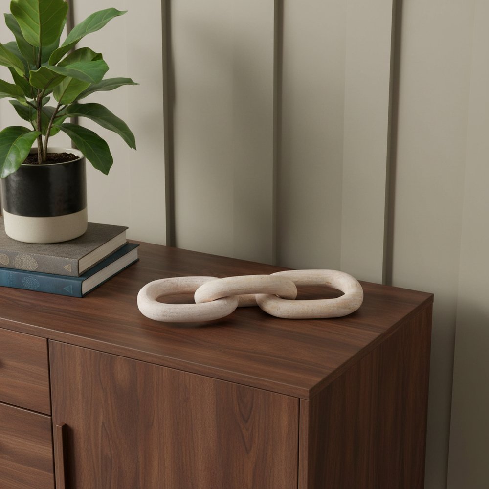 21" Natural Solid Wood Geometric Links Tabletop Sculpture