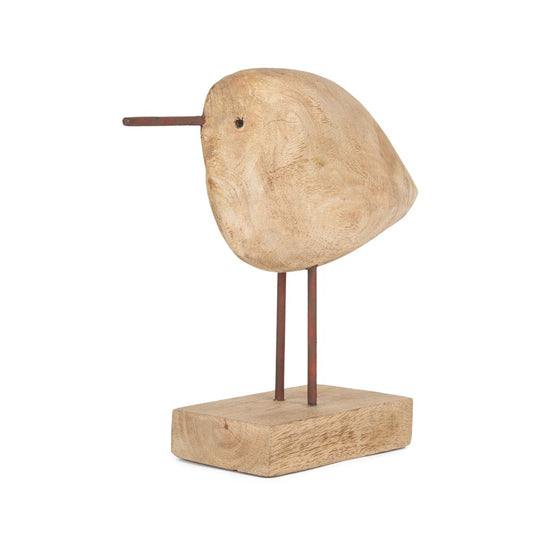11" Brown Solid Wood And Iron Bird Abstract Tabletop Sculpture