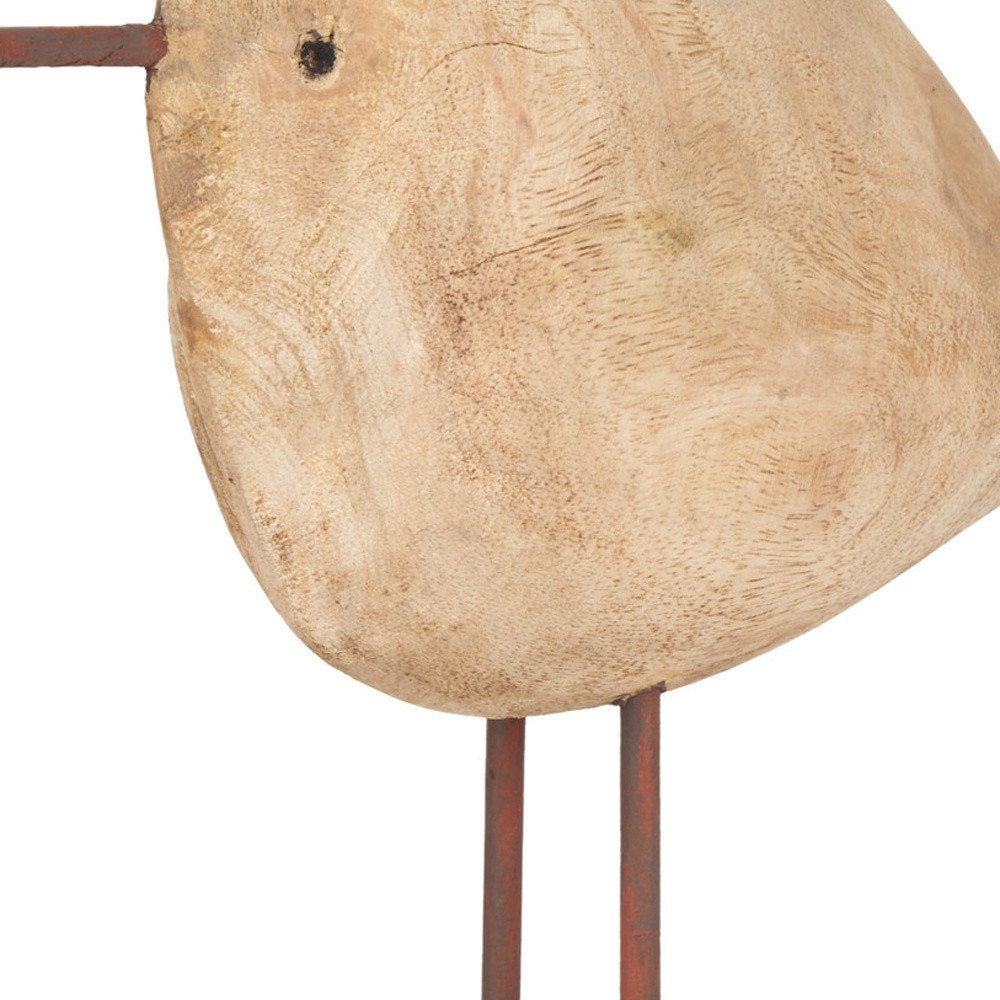 11" Brown Solid Wood And Iron Bird Abstract Tabletop Sculpture