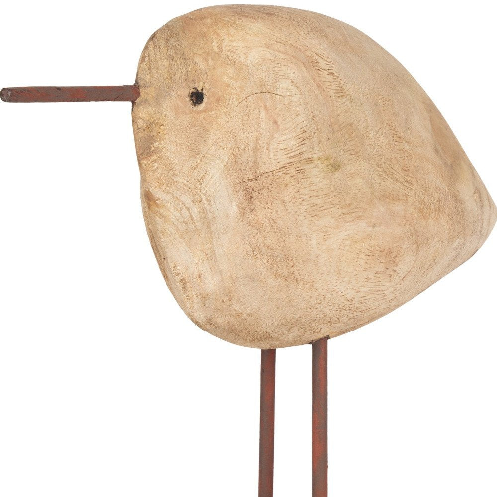 11" Brown Solid Wood And Iron Bird Abstract Tabletop Sculpture