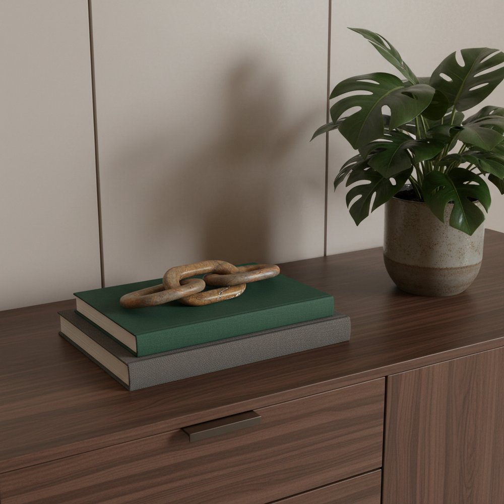 14" Brown Marble Geometric Links Tabletop Sculpture