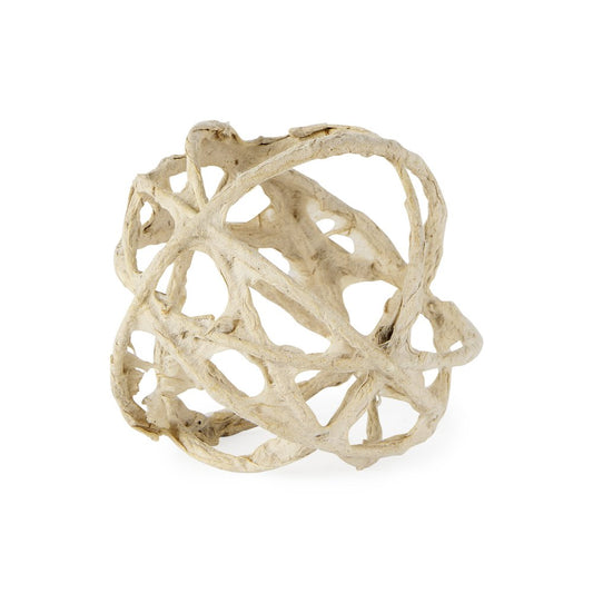 5" Beige Paper Mache And Metal Decorative Orb
