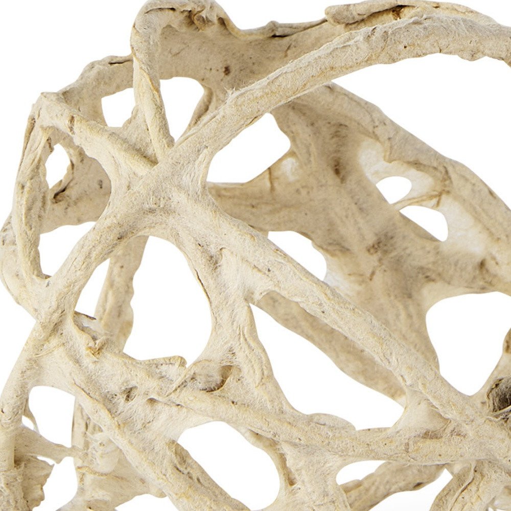 5" Beige Paper Mache And Metal Decorative Orb