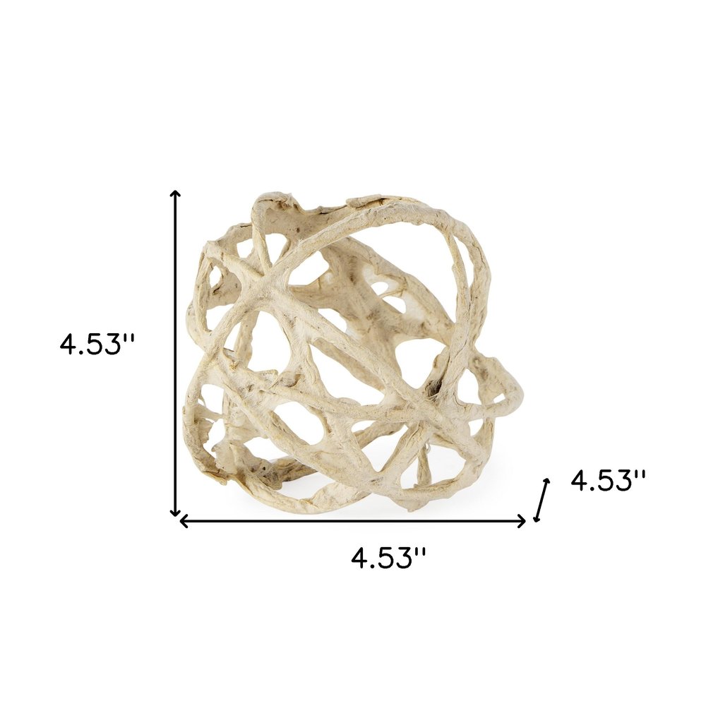 5" Beige Paper Mache And Metal Decorative Orb