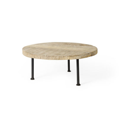 15" Light Brown And Black Round Solid Wood Handmade Riser Tray