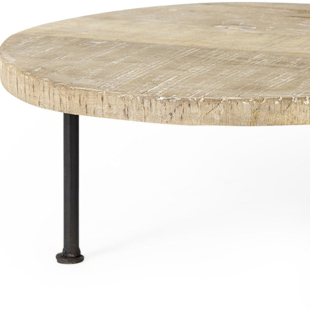 15" Light Brown And Black Round Solid Wood Handmade Riser Tray